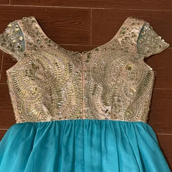Party Time Special Occasion Green Prom Dress Gold Sequins Beads Jewels size 6 - Picture 13 of 17